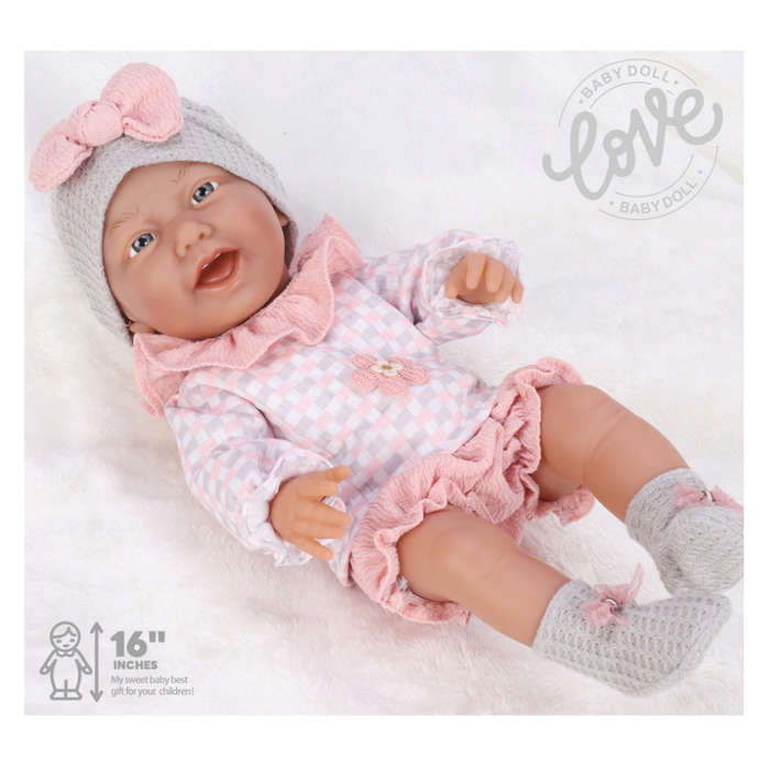 Baby Doll with Pink Clothing & Accessories - Vinyl Body - 40 cm