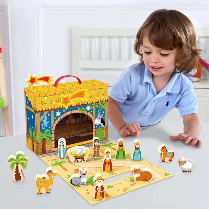 hi Pando - Nativity Scene - Wooden Christmas Story Play Box Set