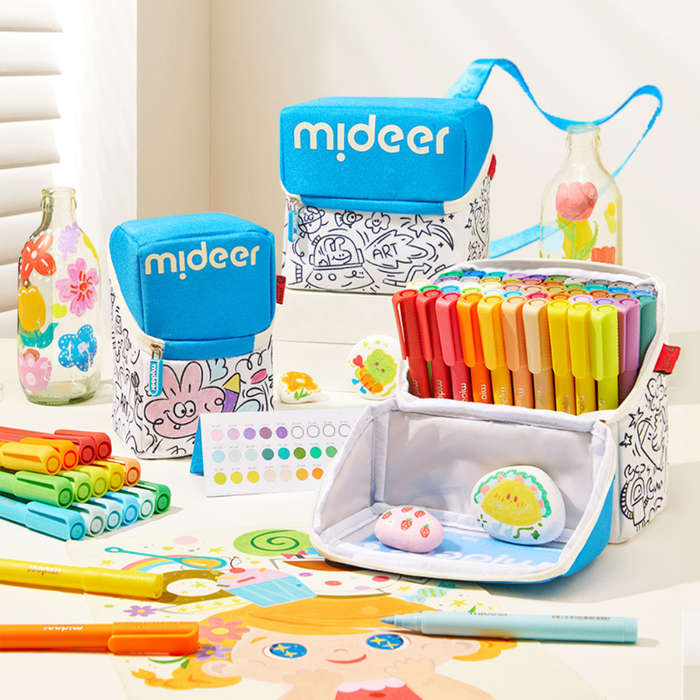 Mideer - Acrylic Markers with Doodle Bag & Carry Strap - Brush Tip - 60 Colours