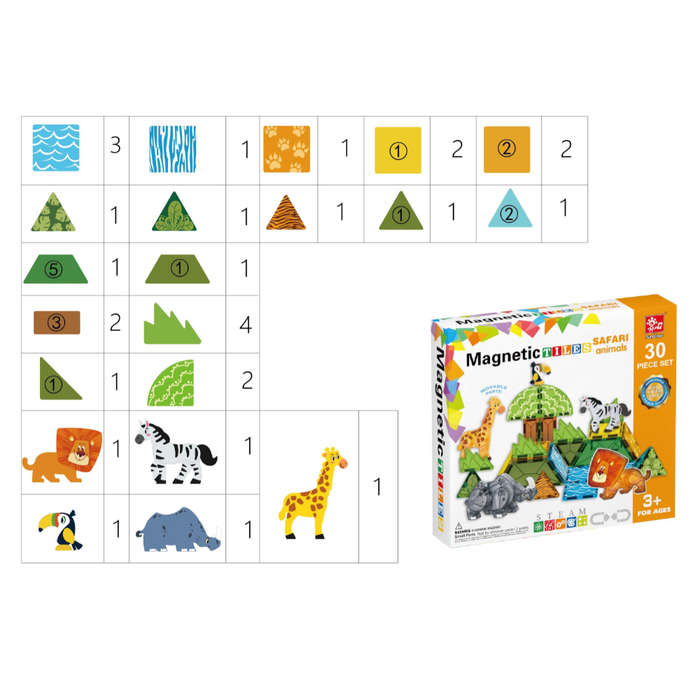 Magnetic Tiles - Safari Animals Set - 30 Pieces