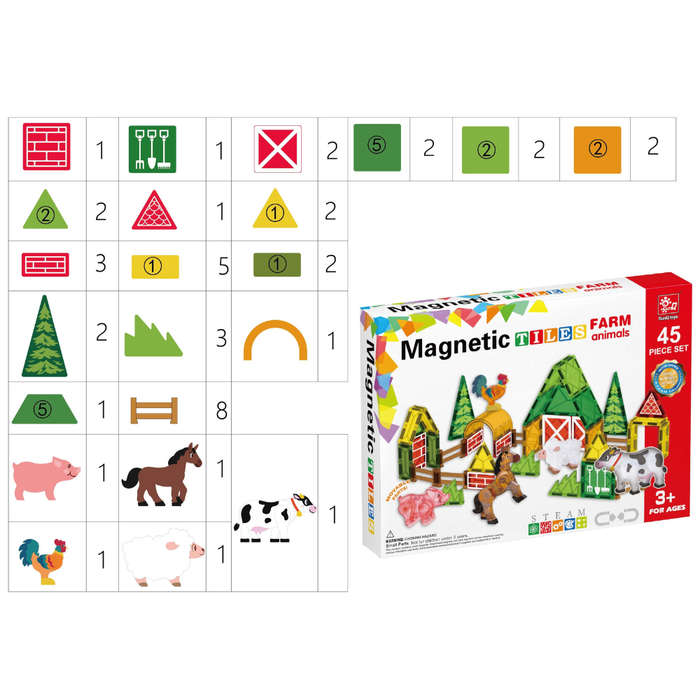 Magnetic Tiles - Farm Animal Set - 45 Pieces