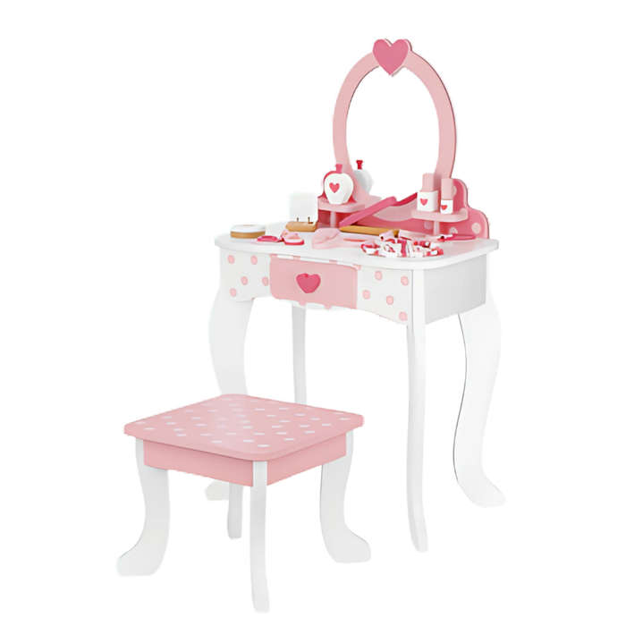 TookyToy - Pretend & Play - Wooden Vanity Table - 22 Pieces