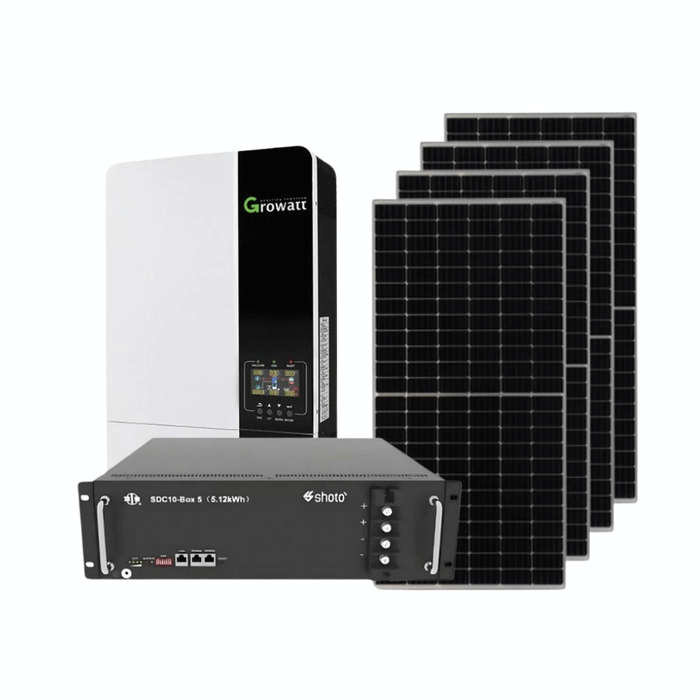 Growatt 5KVA / 5000W Hybrid Inverter + 5.12kWh SHOTO Lithium Battery + 4x 545W Mono Crystalline S...