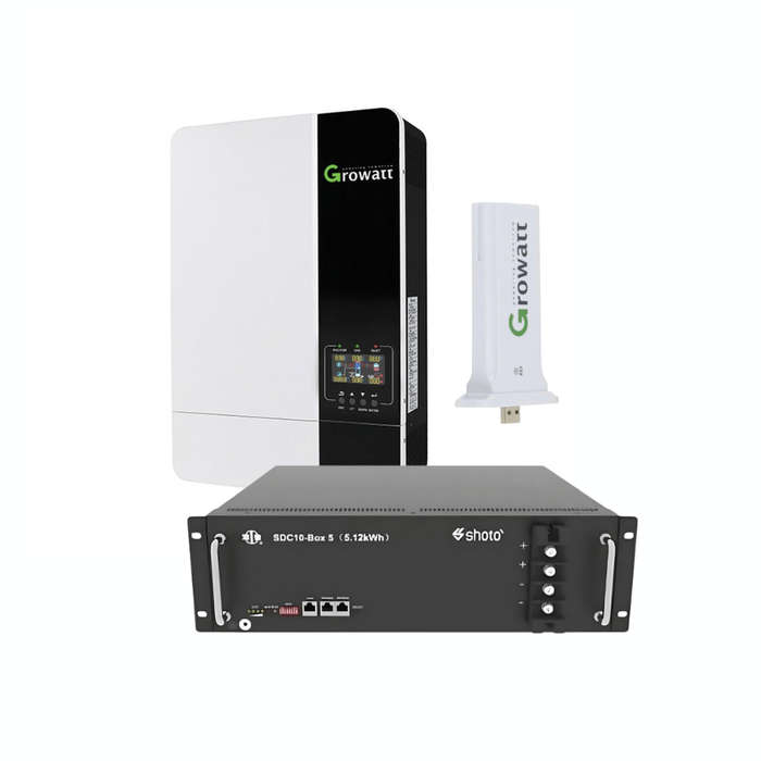 Growatt 5KVA / 5000W Hybrid Inverter + Shoto 5.12kWh Lithium Battery / MPPT 100A / WiFi + BMS Sol...