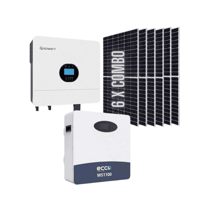 6KVA / 6000W MPPT 100A Growatt Hybrid Inverter + 5.12kWh Ecco Lithium Ion Battery + 6x 545W Tier ...