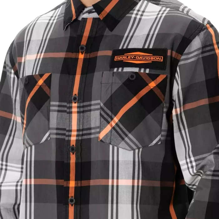 Men's Stacked Bar & Shield Long Sleeve Plaid Shirt - 2XL
