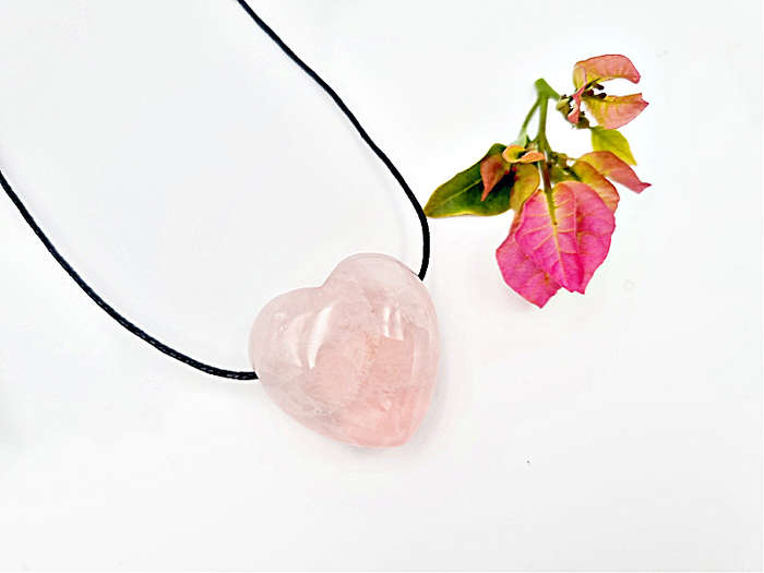 Rose Quartz Heart Necklace Drilled (3cm)