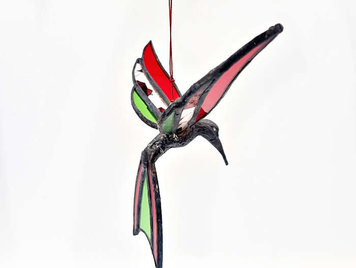 Stained Glass Red Humming Bird (16cm)