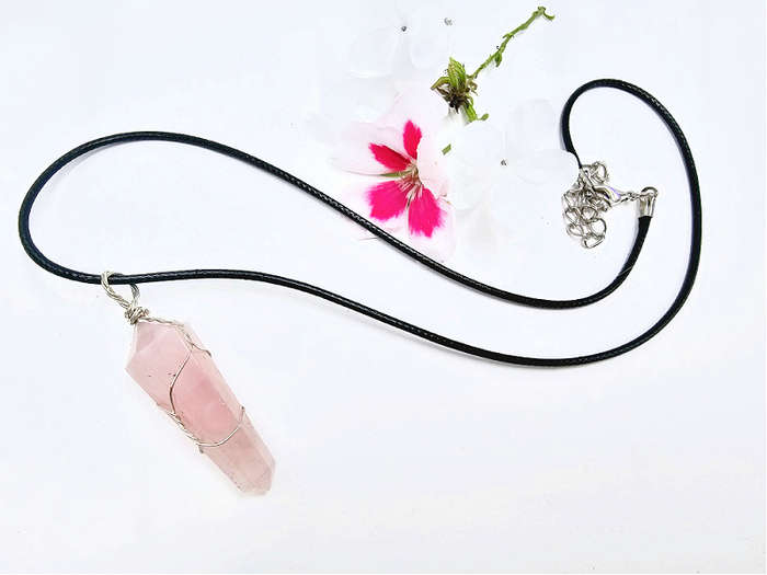 Rose Quartz Point Necklace (Wire Wrapped)