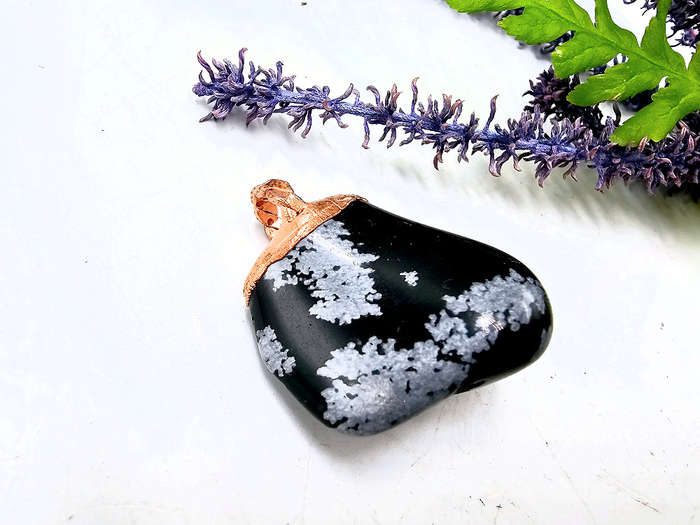 Snowflake Obsidian Copper Pendant