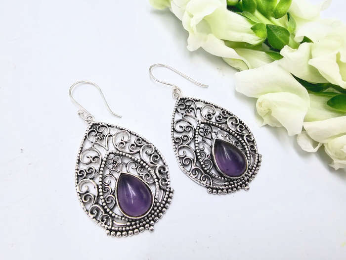 Amethyst Earrings BOHO Tear