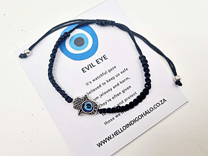 Hamsa Hand Evil Eye Macrame Bangle (Black)