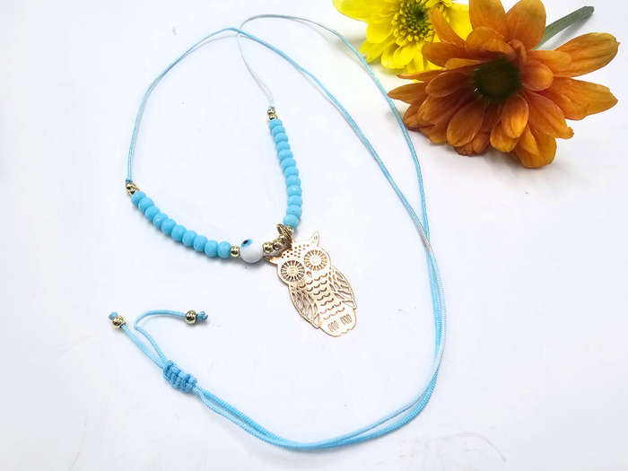 Owl Necklace Blue Evil Eye (Gold)