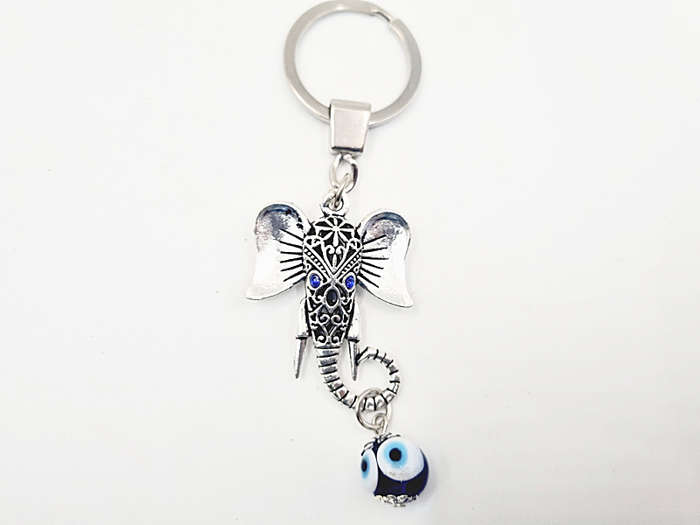 Elephant &amp; Evil Eye Bead Keyring