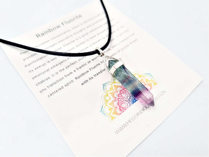 Rainbow Fluorite crystal Necklace (925 Silver)
