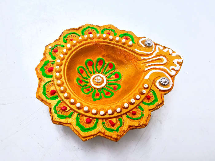 Clay Diya Pot Fancey - Yellow Round Flower (Single)