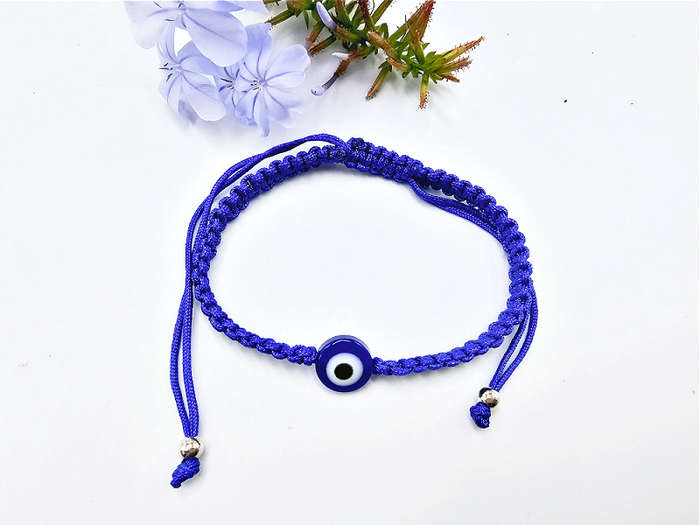 Evil Eye Macrame Bangle (Blue)