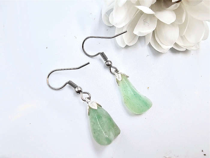 Green Aventurine Drop Earrings (Stainless Steel)