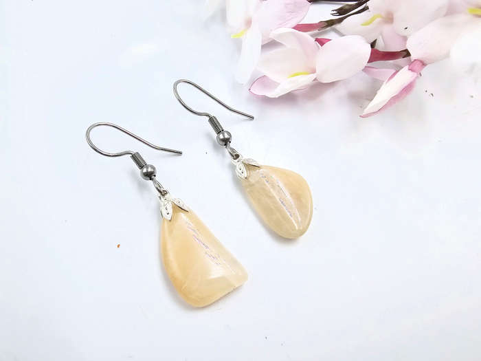 Peach Moonstone Drop Earrings (Stainless Steel)