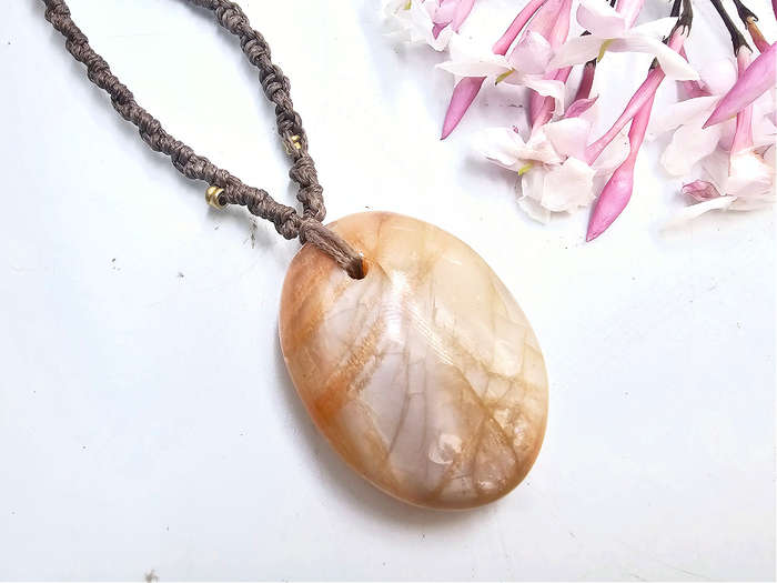 Peach Moonstone Macrame Necklace