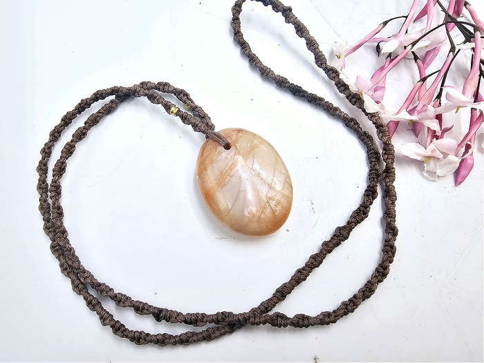 Peach Moonstone Macrame Necklace
