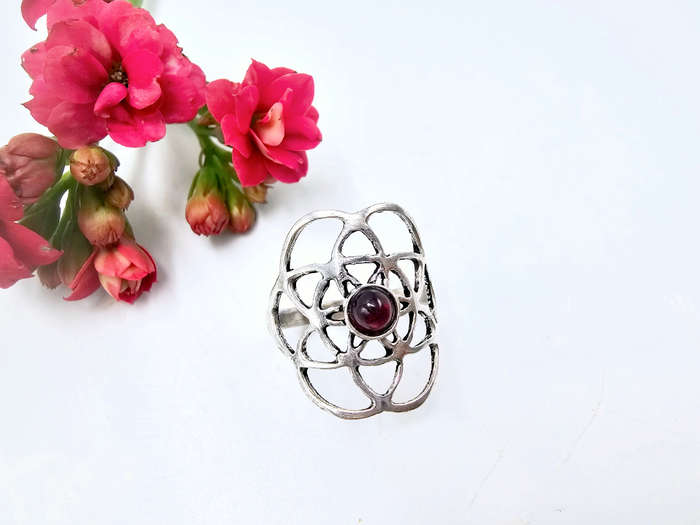 Red Garnet Seed of Life Ring