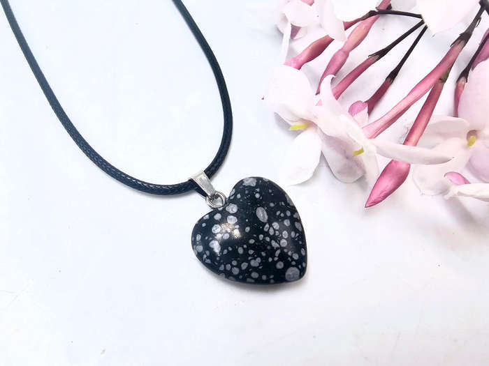 Snowflake Obsidian Heart Necklace