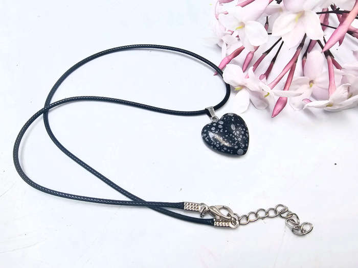 Snowflake Obsidian Heart Necklace