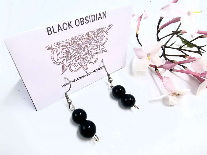 Black Obsidian beaded Dangle Earrings