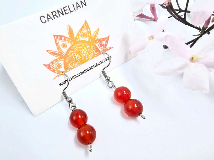 Carnelian Beaded Dangle Earrings