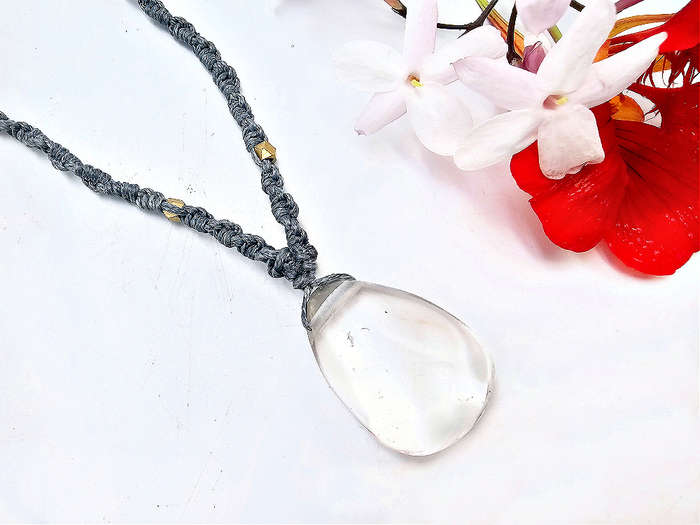 Clear Quartz Polished Macrame Necklace