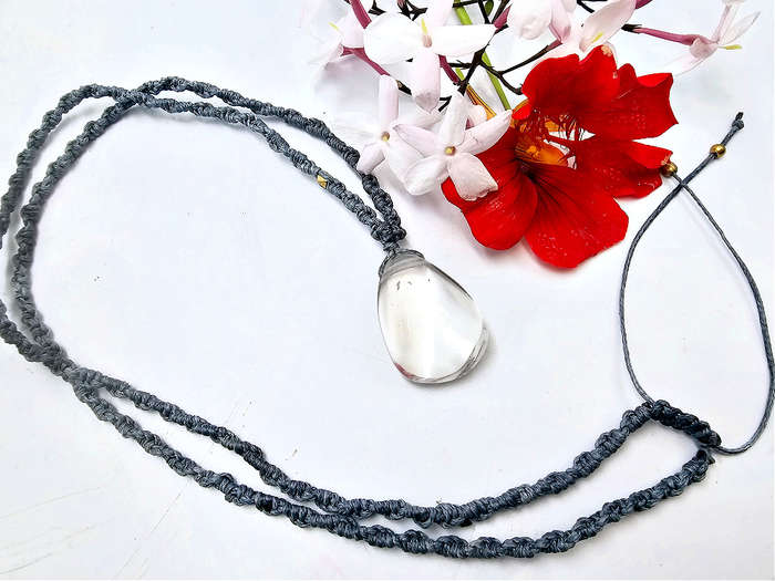 Clear Quartz Polished Macrame Necklace