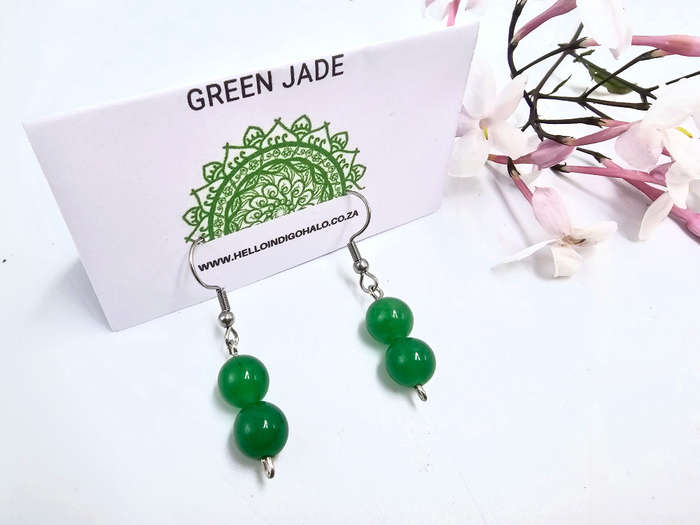 Green Jade Beaded Dangle Earrings