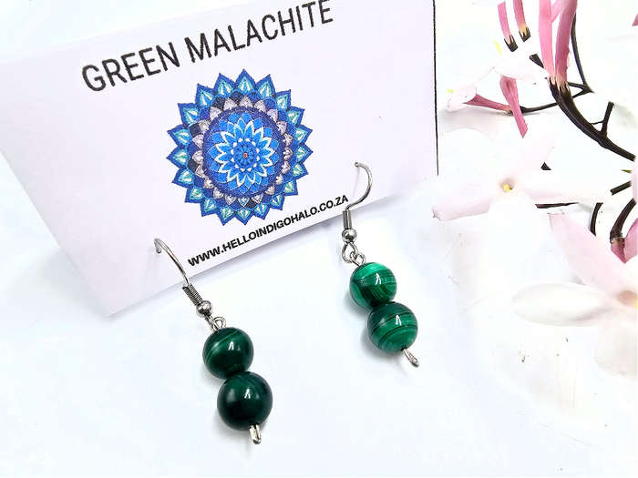 Green Malachite Beaded Dangle Earrings