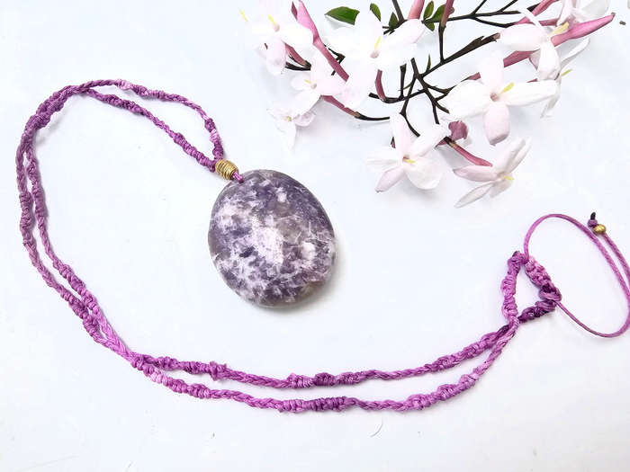Lepidolite & Pink Tourmaline Macrame Necklace