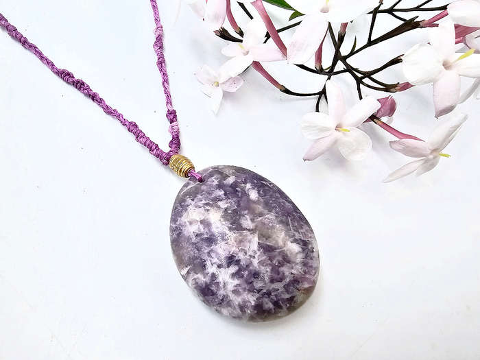 Lepidolite & Pink Tourmaline Macrame Necklace