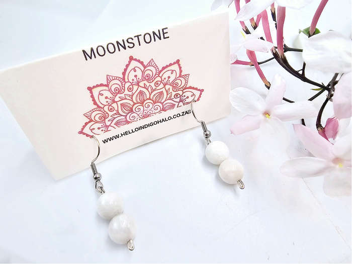 Moonstone Beaded Dangle Earrings