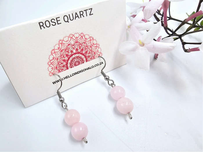 Rose Quartz Beaded Dangle Earrings
