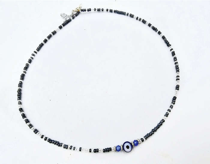 Black Evil Eye Bead Choker Necklace