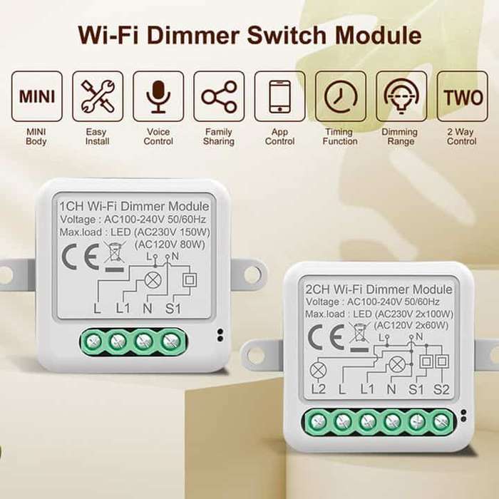 Smart Mini Switch Dimmer Module 2 Gang (upgrade existing) | WiFi Tuya Smart Life