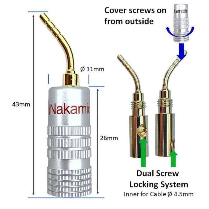 Nakamichi Speaker Connector Angle Pin Gold Plated - Pair