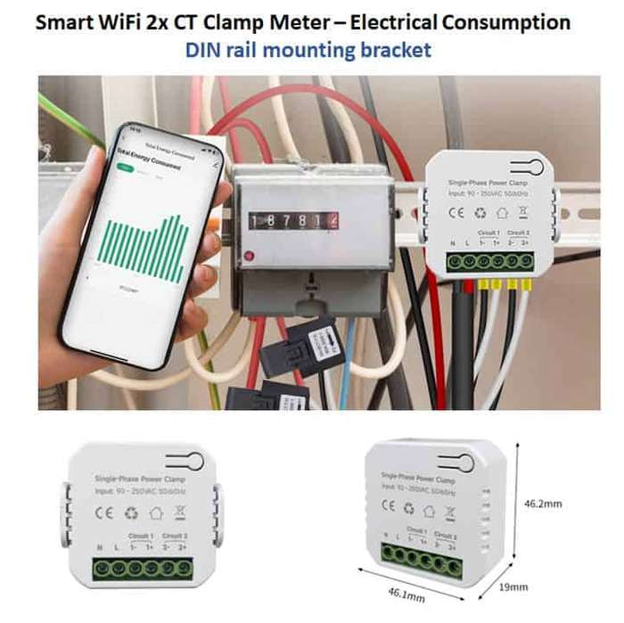 Smart Energy Monitor 2x Clamp Meter | 80A CT Single Phase | WiFi Tuya Smart Life