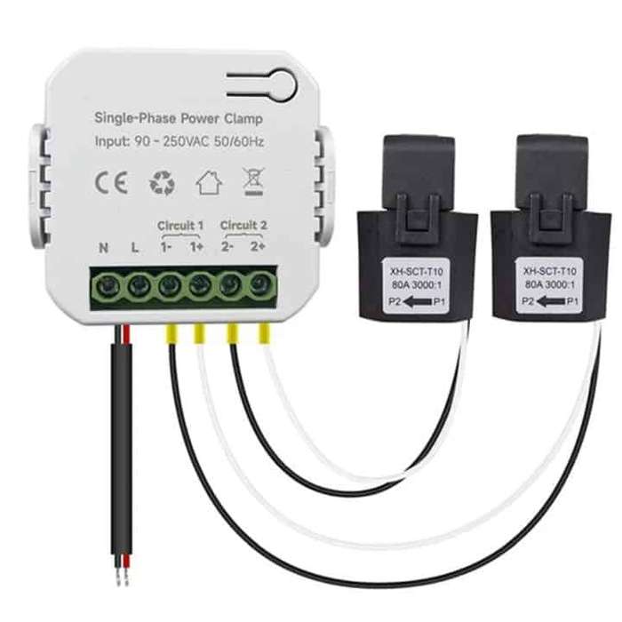 Smart Energy Monitor 2x Clamp Meter | 80A CT Single Phase | WiFi Tuya Smart Life