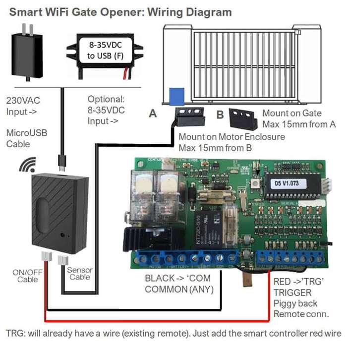 Smart Gate Garage Door Opener | Full Kit 5V-USB | WiFi Sonoff Ewelink