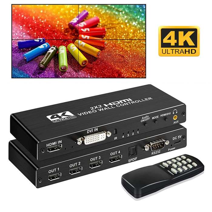 Video Wall 2x2 Controller | HDMI 4K | Horizontal and Composition Splicing