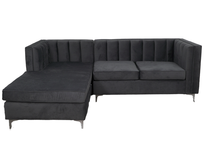 Emily Corner Sofa - Grey Velvet - Left hand
