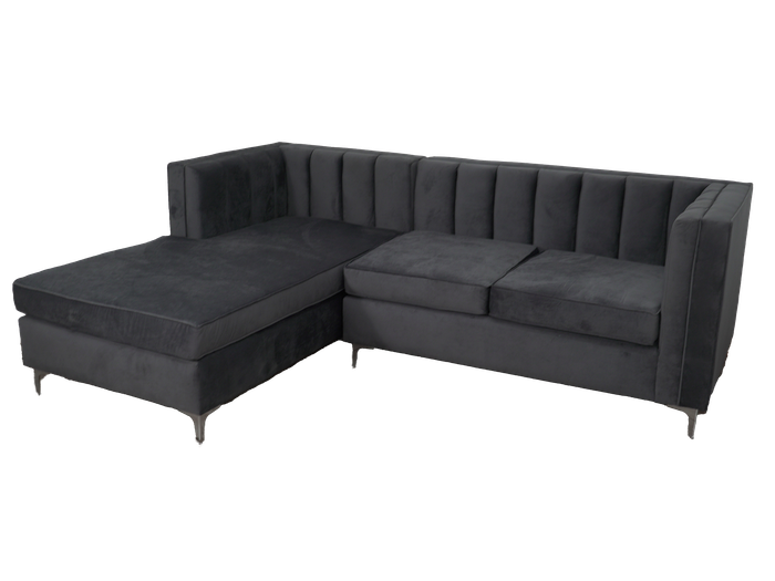 Emily Corner Sofa - Grey Velvet - Left hand