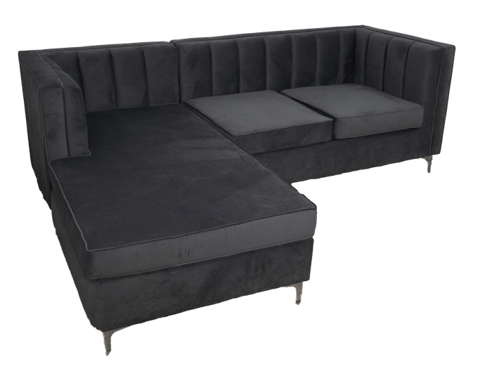 Emily Corner Sofa - Grey Velvet - Left hand