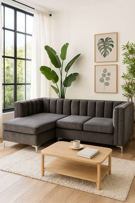 Emily Corner Sofa - Left Hand - Grey Velvet