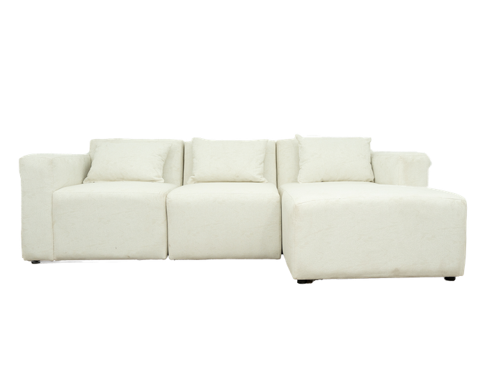Modular 3 Seater Sofa - White Teddy Fleece- Right Hand